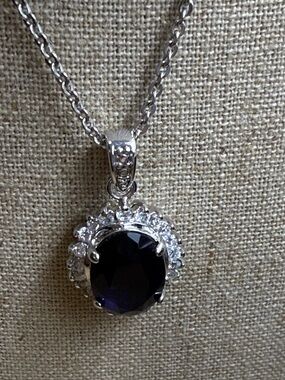 Fashion Jewelry Silver-Tone Necklace with Deep Blue Center Stone